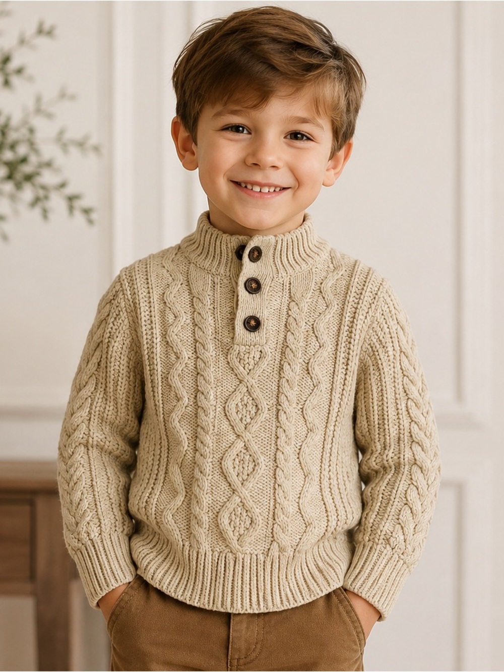 Baby Gap Kids Cable Knit Sweater 5 Years Beige Mock Neck Pullover
